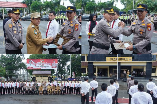 Kapolresta dan Wawako Memberikan Penghargaan Kepada 60 Personel Pengungkap Pembunuhan Marbot

