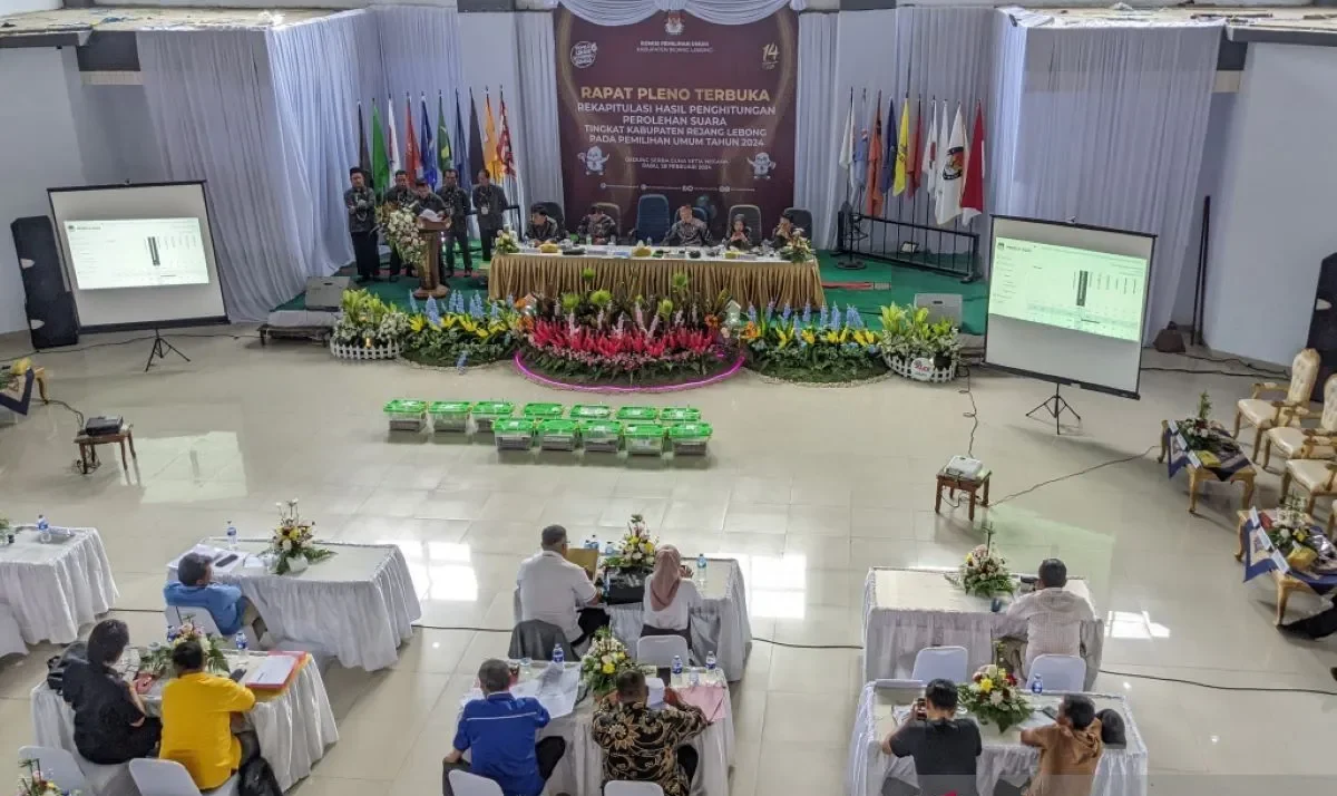 Rapat pleno rekapitulasi perolehan suara Pemilu 2024 tingkat Kabupaten Rejang Lebong pada 28-29 Februari 2024.