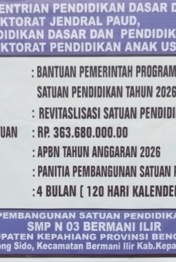 SMP Negeri 03 Bermani Ilir Kepahiang Terima Bantuan Rehabilitasi dan Revitalisasi Sekolah dari Pemerintah Pusat